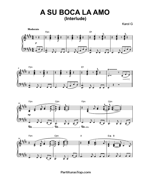 Partitura A Su Boca La Amo KAROL G Partitura Piano y Voz PDF A Su Boca La Amo Partitura Piano