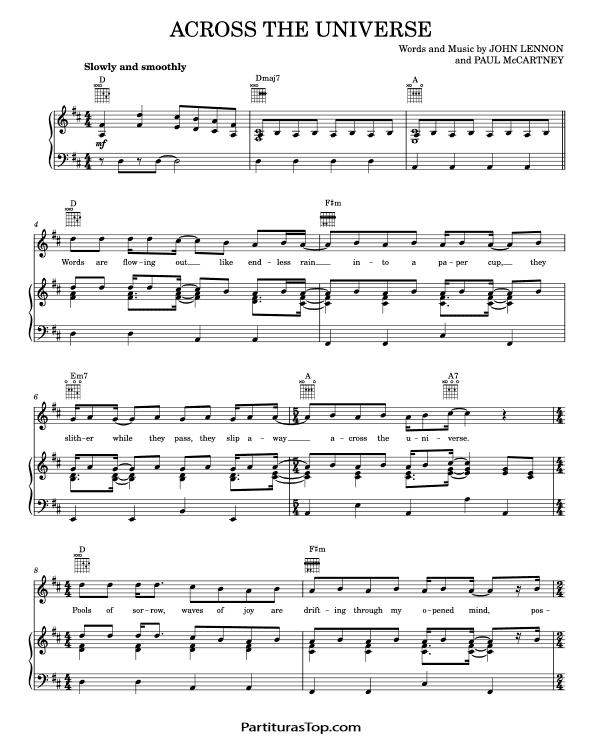 Partitura Across The Universe The Beatles Partitura Piano y Voz PDF Across The Universe Partitura Piano