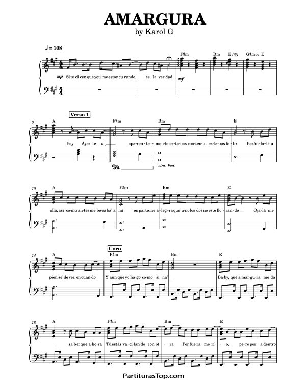 Partitura Amargura Karol G Partitura Piano PDF Amargura Partitura Piano