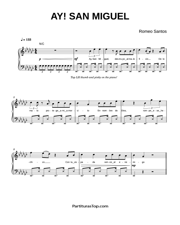 Partitura Ay! San Miguel Romeo Santos Partitura Piano PDF Ay! San Miguel Partitura Piano