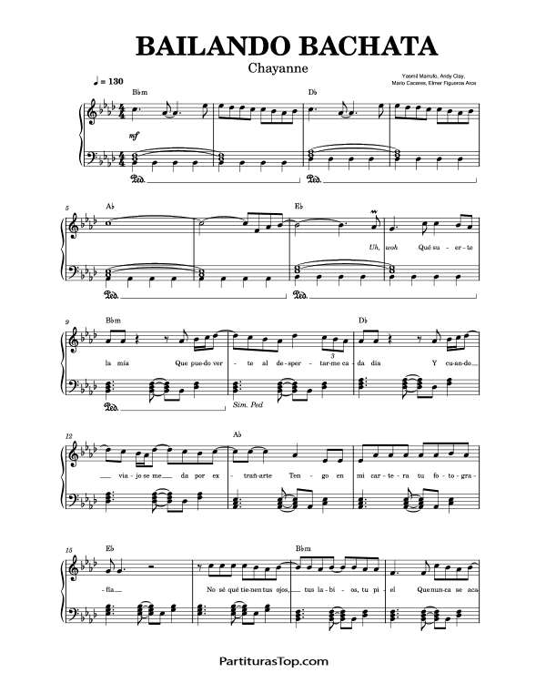 Partitura Bailando Bachata Chayanne Partitura Piano y Voz PDF Bailando Bachata Partitura Piano