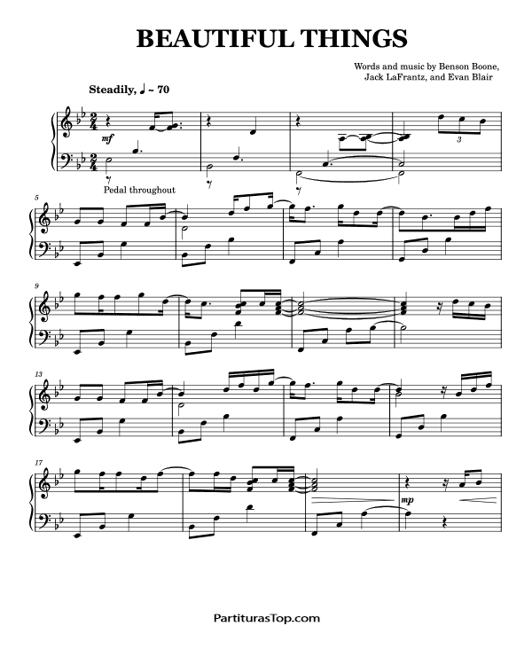 Partitura Beautiful Things Benson Boone Partitura Piano PDF Beautiful Things Partitura Piano