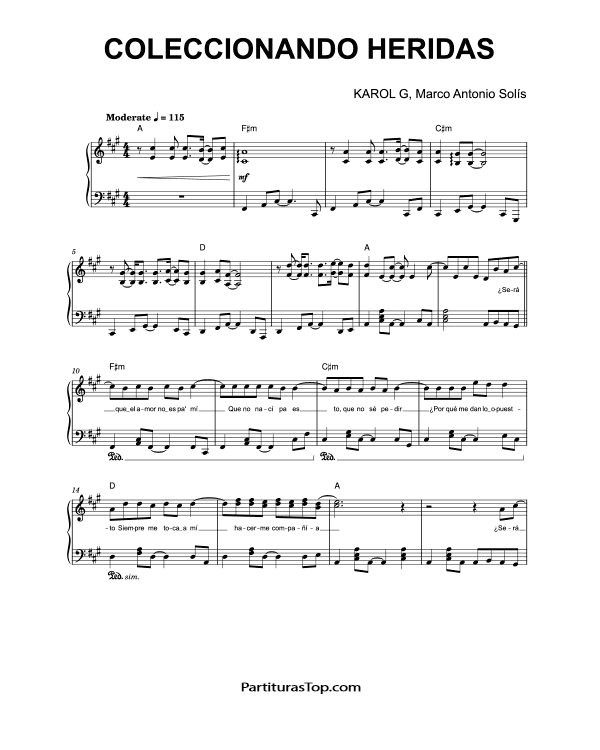 Partitura Coleccionando Heridas KAROL G (V.2)