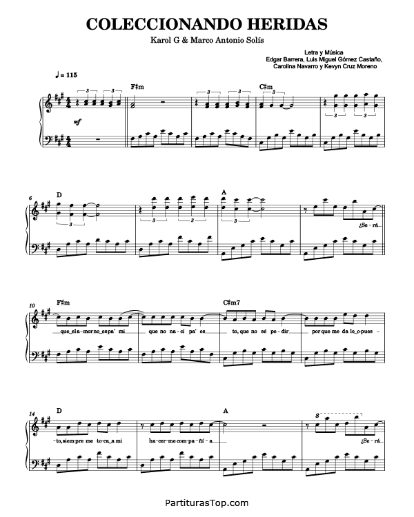 Partitura Coleccionando Heridas KAROL G Partitura Piano PDF Coleccionando Heridas Partitura Piano
