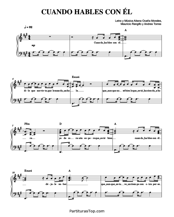Partitura Cuando Hables Con El Aitana - Partitura Piano