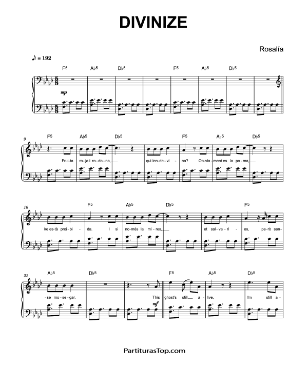 Partitura Divinize ROSALIA Partitura Piano y Voz PDF Divinize Partitura Piano