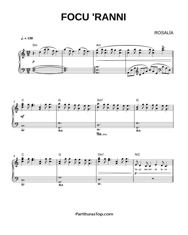 Partitura Focu Ranni ROSALIA Partitura Piano y Voz PDF Focu Ranni Partitura Piano