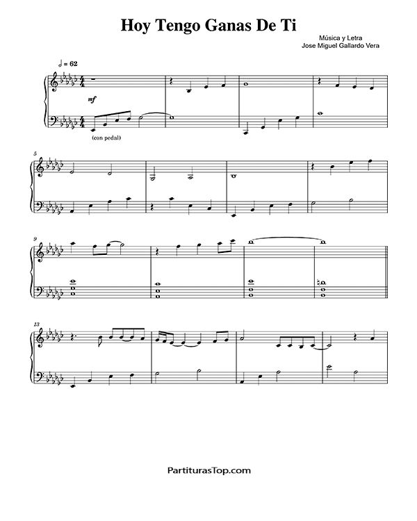 Hoy Tengo Ganas De Ti Partitura Alejandro Fernandez (Mib menor)