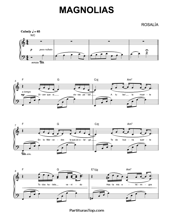 Partitura Magnolias ROSALIA Partitura Piano y Voz PDF Magnolias Partitura Piano