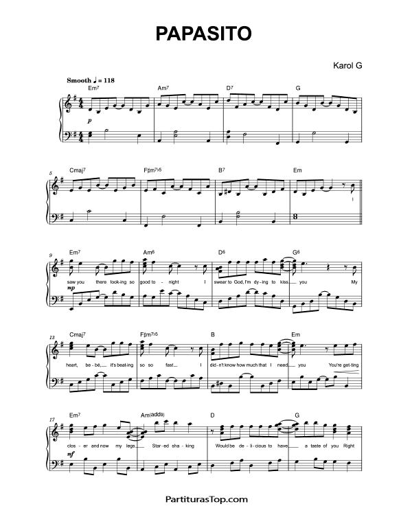 Partitura Papasito KAROL G Partitura Piano y Voz PDF Papasito Partitura Piano