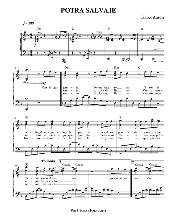 Partitura Potra salvaje Isabel Aaiun