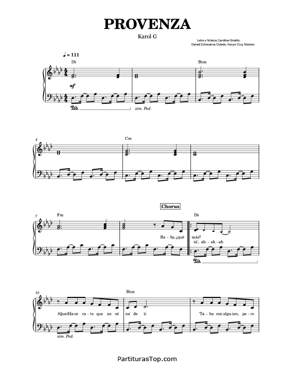 Partitura Provenza Karol G Partitura Piano PDF Provenza Partitura Piano