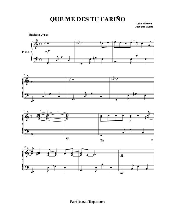 Partitura Que Me Des Tu Cariño Juan Luis Guerra Partitura Piano PDF Que Me Des Tu Cariño Partitura Piano