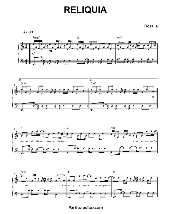Partitura Reliquia ROSALIA Partitura Piano y Voz PDF Reliquia Partitura Piano
