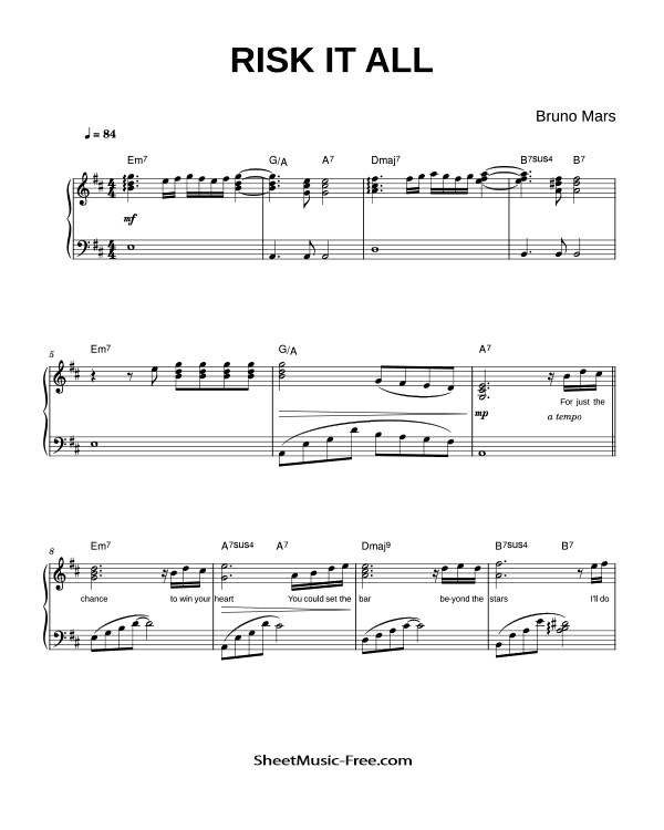 Partitura Risk It All Bruno Mars Partitura Piano PDF Risk It All Partitura Piano