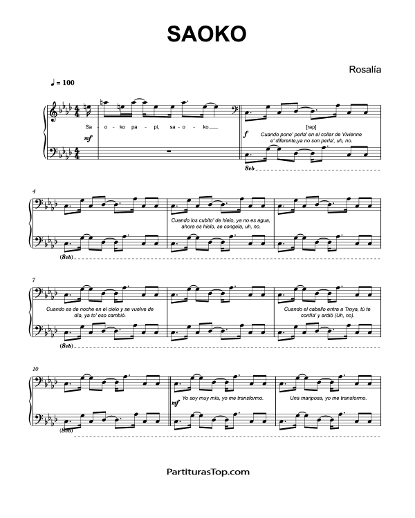 Partitura SAOKO ROSALIA Partitura Piano y Voz PDF SAOKO Partitura Piano