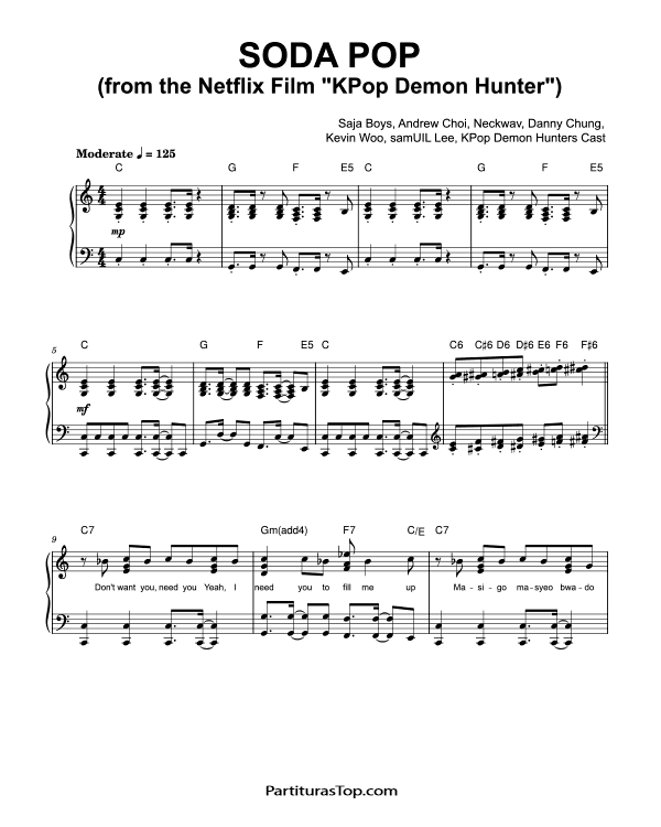Partitura Soda Pop KPop Demon Hunters Partitura Piano y Voz PDF Soda Pop Partitura Piano