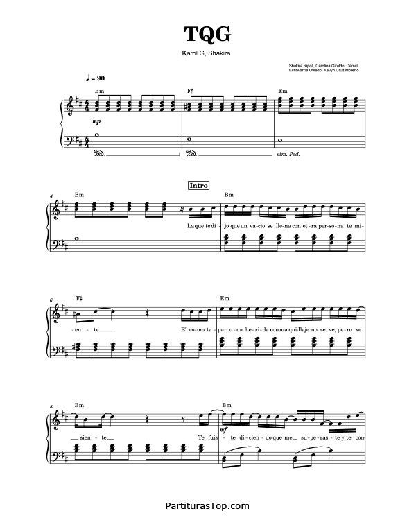 Partitura TQG Karol G Partitura Piano PDF TQG Partitura Piano