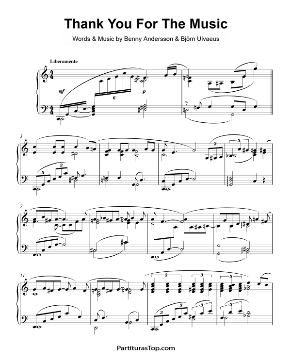 Partitura Thank You For The Music ABBA Partitura Piano PDF Thank You For The Music Partitura Piano