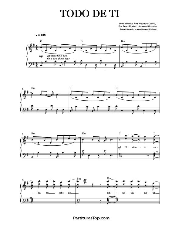 Partitura Todo de Ti Rauw Alejandro Partitura Piano PDF Todo de Ti Partitura Piano