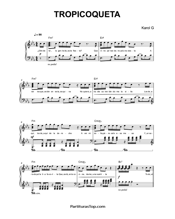 Partitura Tropicoqueta KAROL G Partitura Piano y Voz PDF Tropicoqueta Partitura Piano