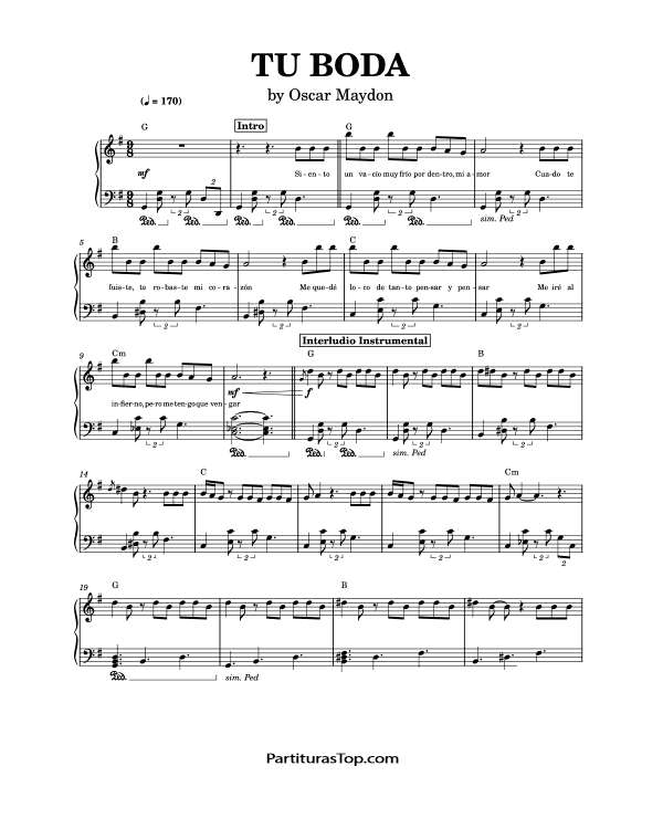 Partitura Tu Boda Oscar Maydon x Fuerza Regida Partitura Piano y Voz PDF Tu Boda Partitura Piano