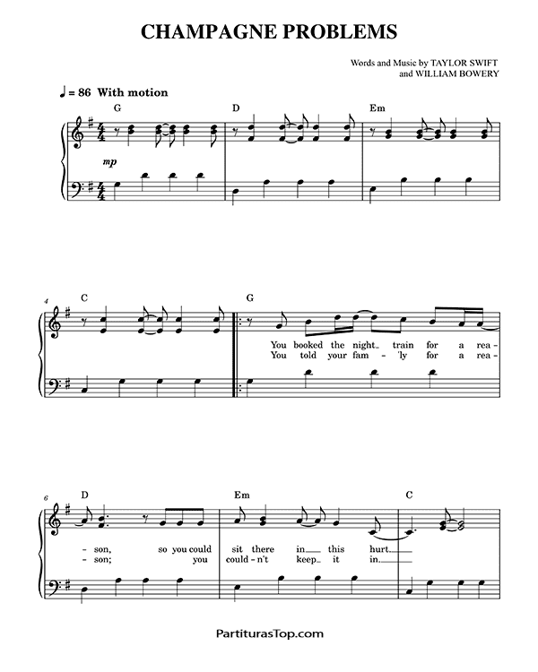 champagne problems Partitura Piano Facil Taylor Swift PDF champagne problems Partitura Piano Facil